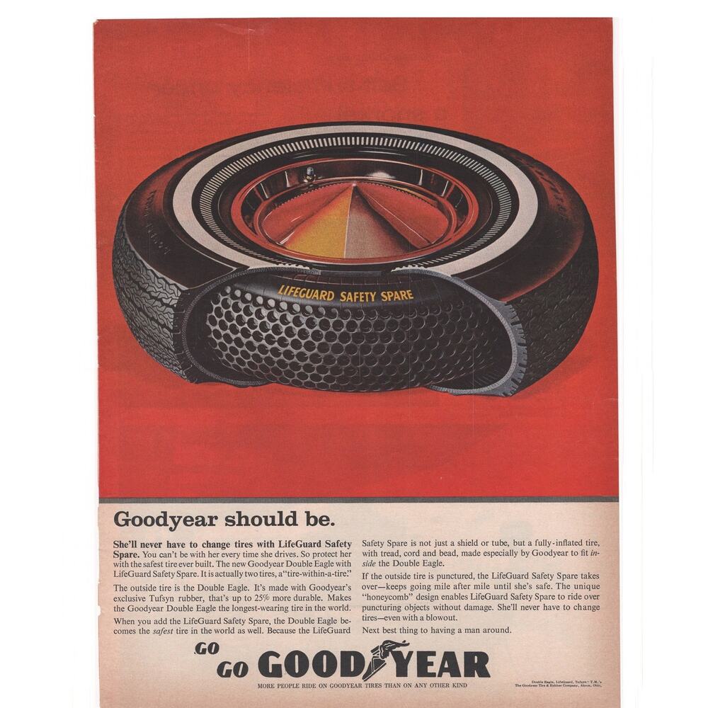 Goodyear Tire Magazine Advertisement Vintage 1960s Automobilia LifeGuard Safety